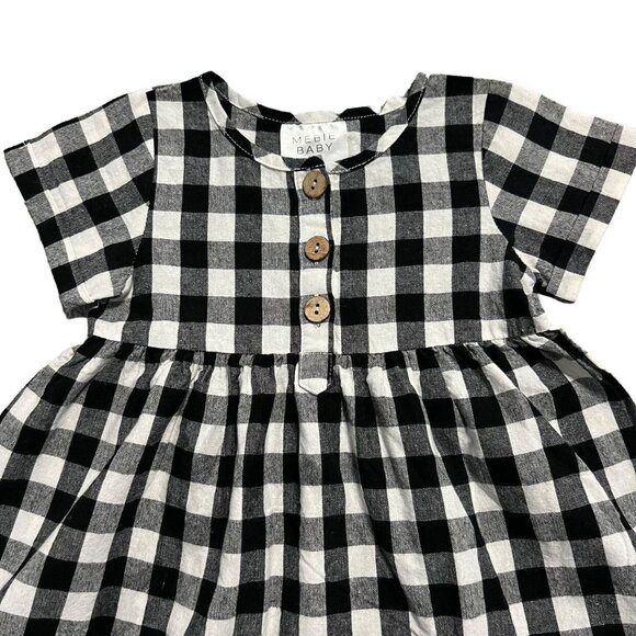 Mebie 18m Baby Black Checkered Linen Blend Dress - Picture 2 of 5